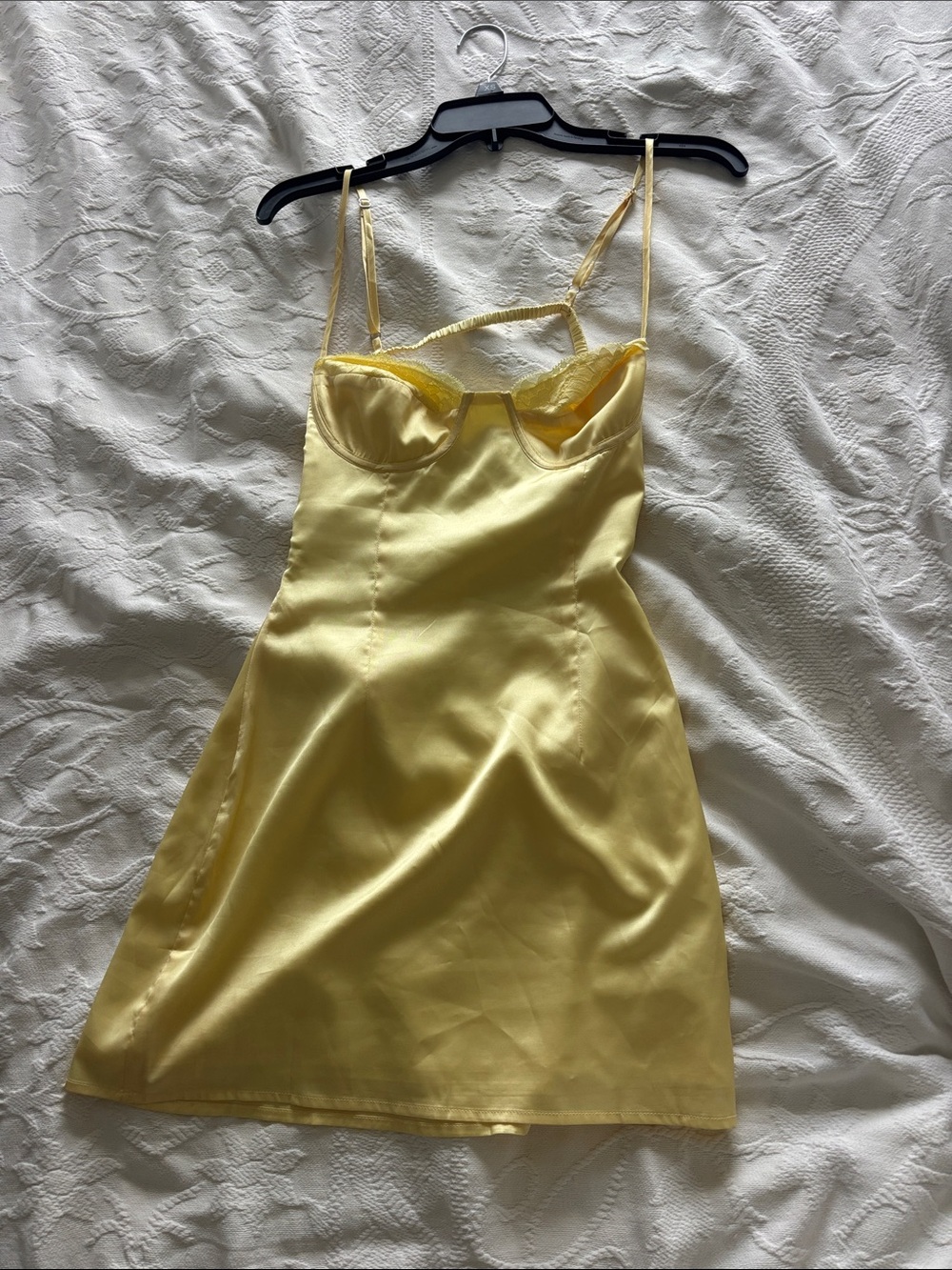 Beginning Boutique Yellow Satin Slip with Lace Bust